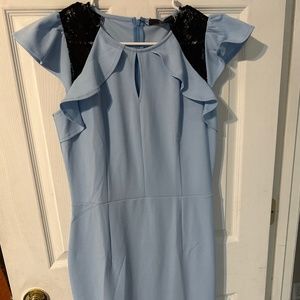 Baby blue dress with black sleeves